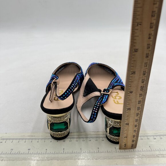 FSJ Dark Purple Pointed Toe Slingback Wedding Chunky Low Heel Rhinestone Pumps - Picture 5 of 8